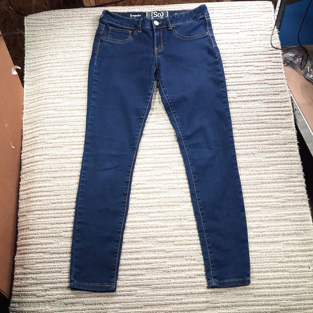 so womens juniors 9 regular dark blue jeggings skinny jeans stretch cotton denim